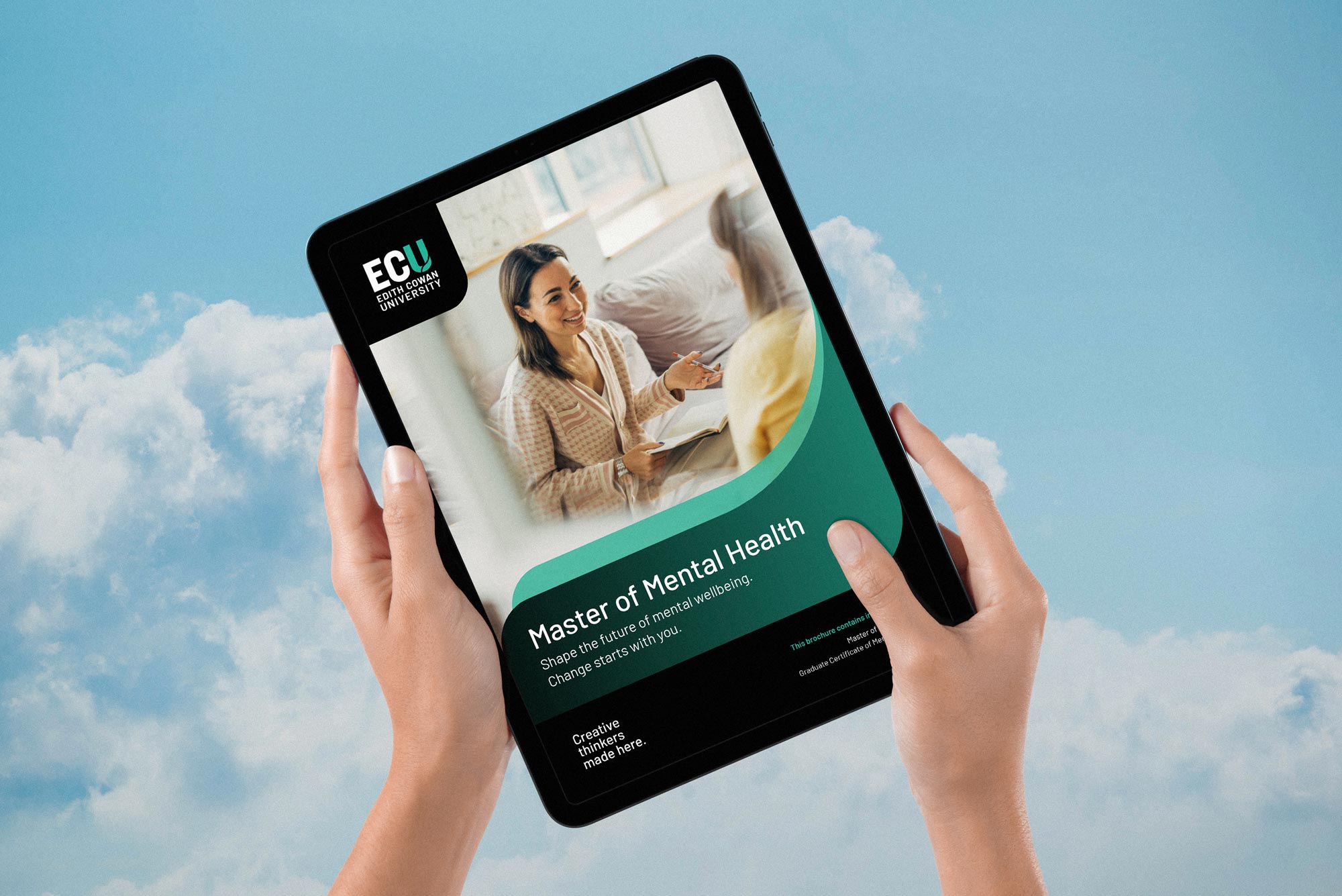 ECU digital brochure displayed on iPad