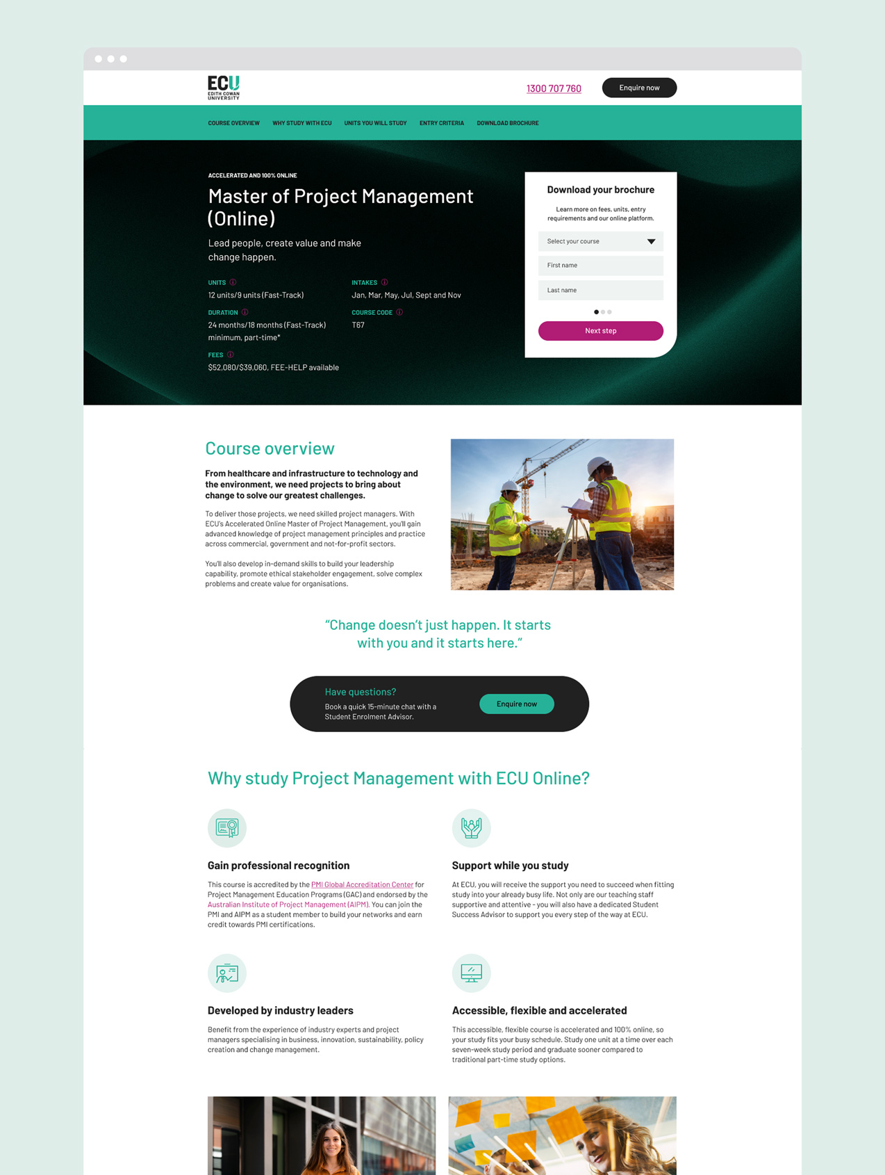 ECU landing page design