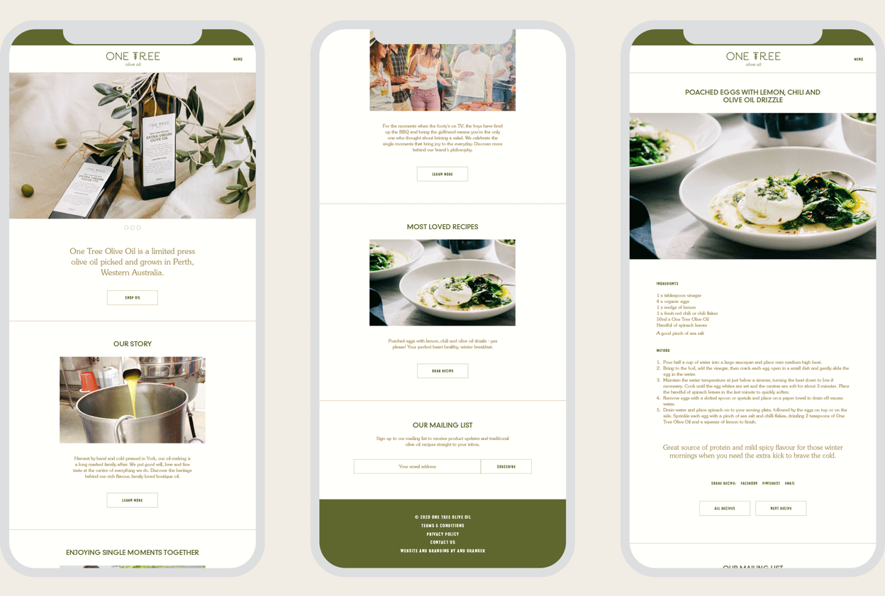 One Tree Olive Oil web design mobile